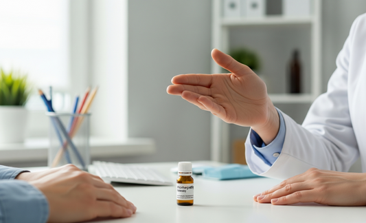 homeopata pokazuje ręką