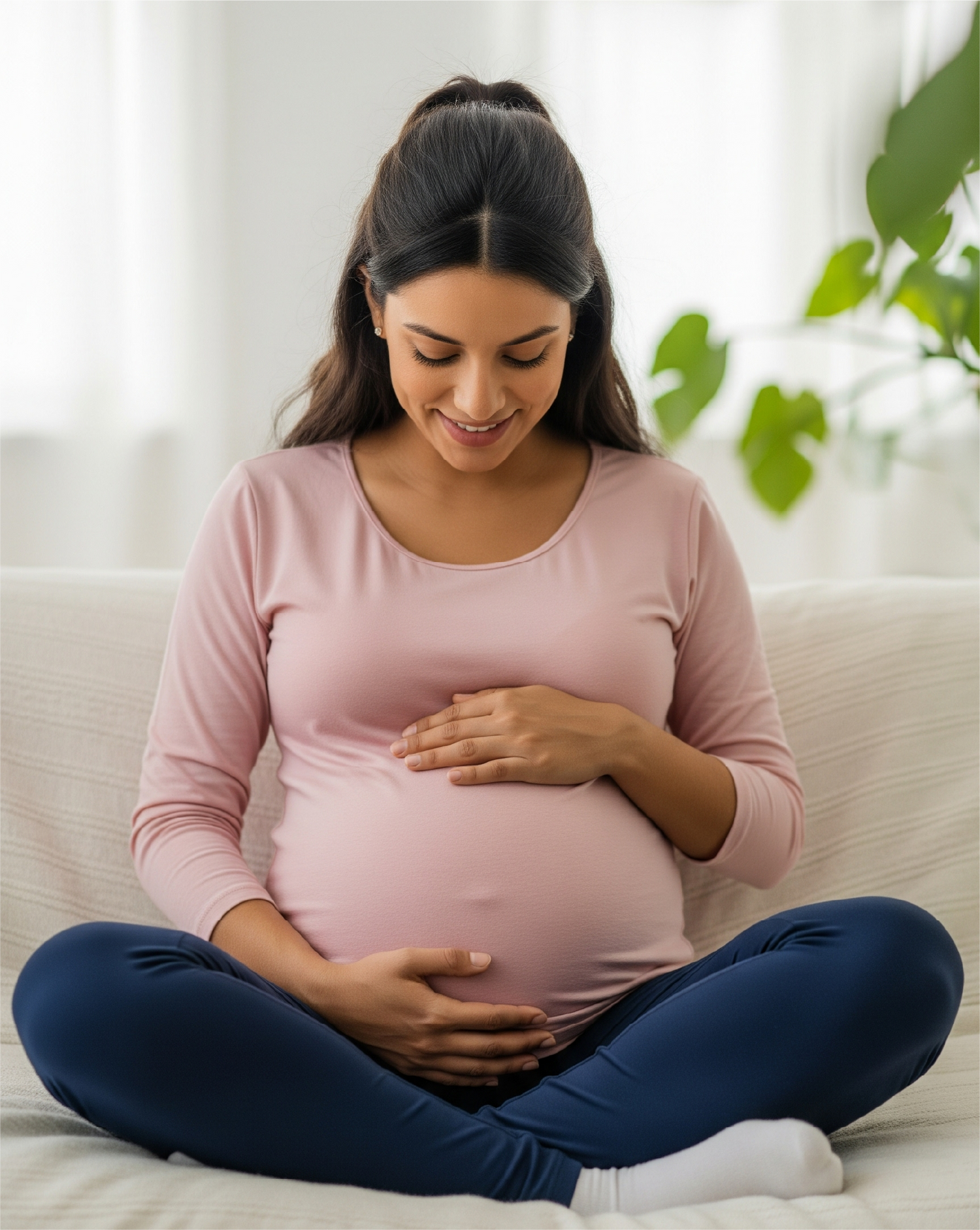 kobieta, która jest w ciąży patrzy na swój brzuch