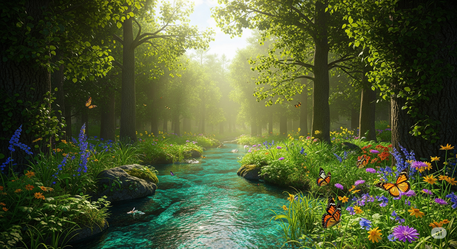 rzeka płynąca w kolorowym lesie